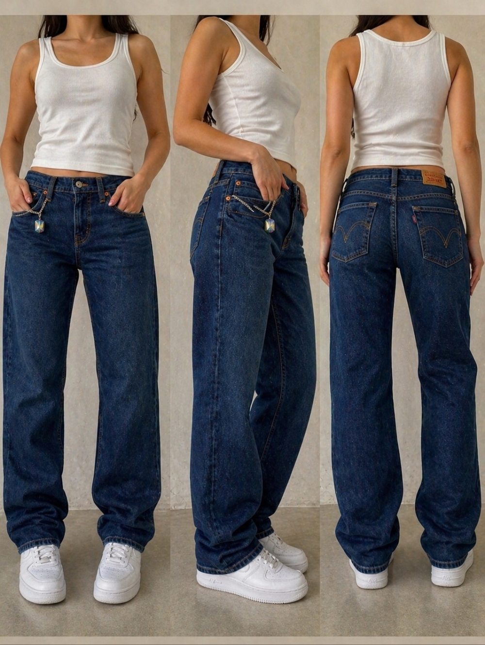🔥 Levi’s Custom Y2K Jeans W33 L32 Crystal Chain Charm Unisex